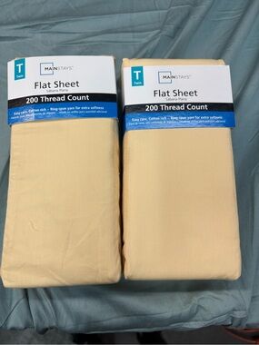 2 Mainstays Twin Flat Sheet - Yellow 200 Thread Count Cotton Blend